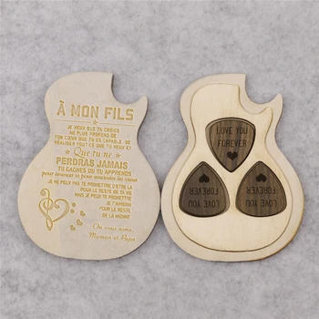 

Personlized guitar picks box set engraved wooden plectrum Guitar mediator customized 3pcs QS0015 dropshipping 2020 gift box