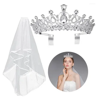 

Handmade Silver Color Luxury Rinestone Tiaras and Crowns with Free Veils Headbands for Women Bridal Wedding Hair Accessories