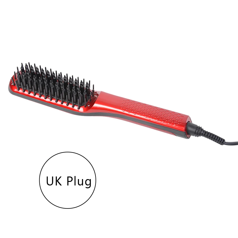 Электрический Выпрямитель для волос щетка керамическая нагревательная щетка для выпрямления волос температурный дисплей эффективная расческа для волос - Цвет: red UK Plug
