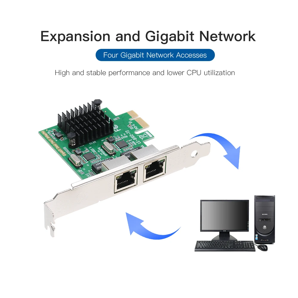 Сетевой серверный адаптер с 2 портами Gigabit 1000M PCI E Ethernet Поддержка EX1/X4/X8/X16|Платы