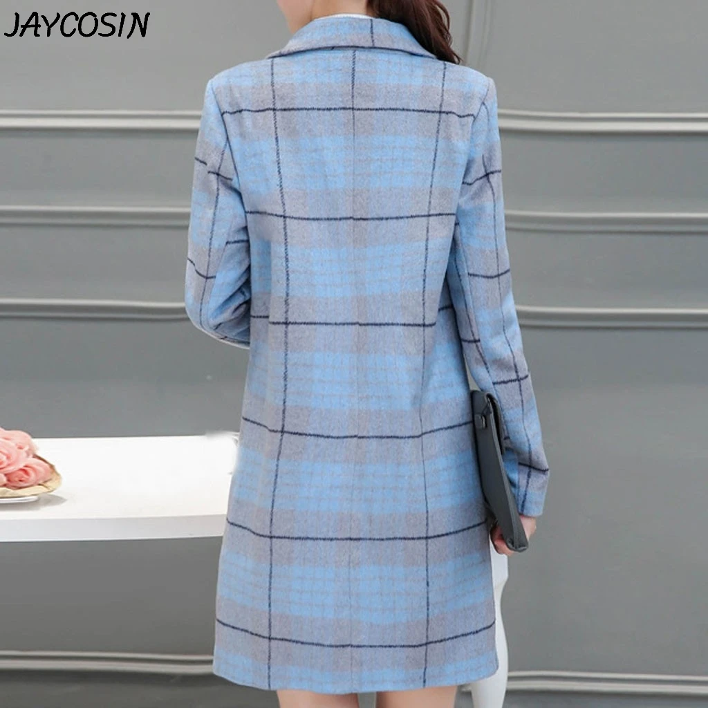 JAYCOSIN Women Woolen Coat Vintage Plaid Coat Elegant Long Sleeve Button Winter Work Office Fashion Korean Jacket Outwear casaco
