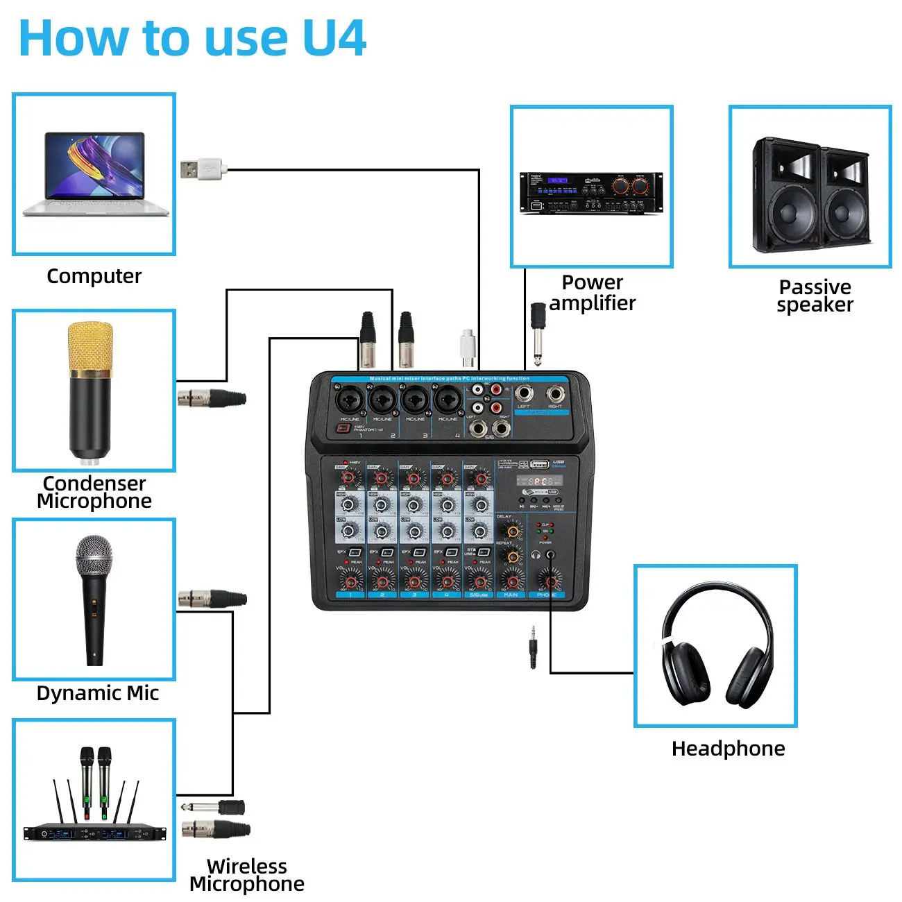 Professional MINI Mixer Audio dj Equipment 4 6