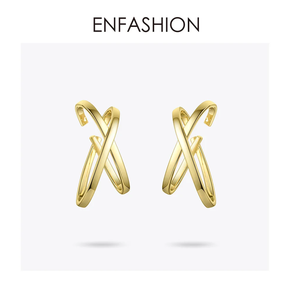 ENFASHION X shape простые серьги-каффы на клипсах для женщин золотого цвета панк серьги геометрической формы без пирсинга ювелирные изделия EC191068