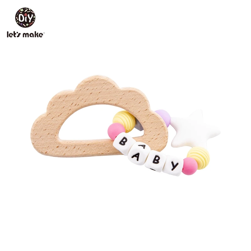 Cloud Let's Make 1pc Baby Rattles Beech Wooden Teething Toys Nursing Bracelet Elephant Giraffe Shape Bracelet Baby Name Wood Teether - Color: Cloud