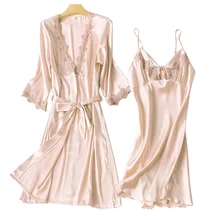 Слинг халат пижамы наборы шелковое платье пикантные Женские топы и набор блузок женские летние новые нижнее белье с длинным рукавом женские пижамы платье