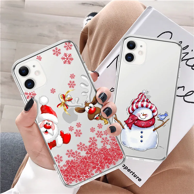 Ottwn Рождественский лось снег Прозрачный чехол для телефона iPhone 12 Mini Pro Max 11 X XR XS 7 8 6s