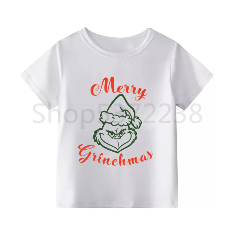 Футболка Grinch с забавным принтом; футболки для мальчиков; детская футболка с короткими рукавами; Детские футболки с принтом; детская белая одежда