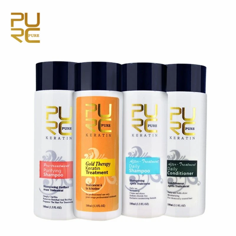 

PURC Gold Therapy Brazilian Keratin Treatment Straighten Hair and Repair Coarse Frizzy Dry Split Ends Shampoo Conditioner Set