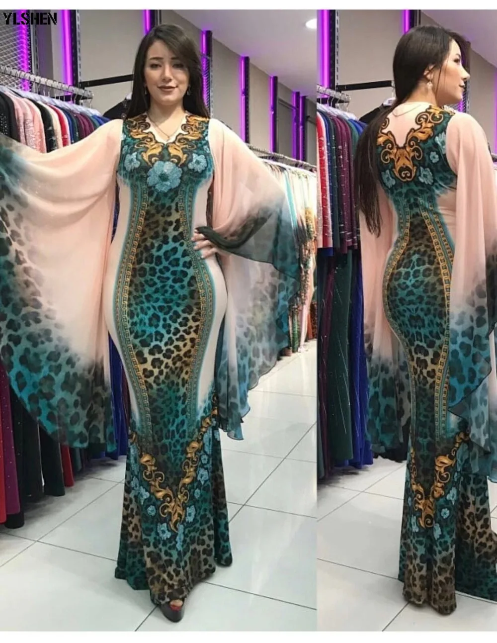 New African Dresses for Women Dashiki Print African Clothes Bazin Riche Sexy Slim Ruffle Sleeve Long Party Africa Dress Clothing 03