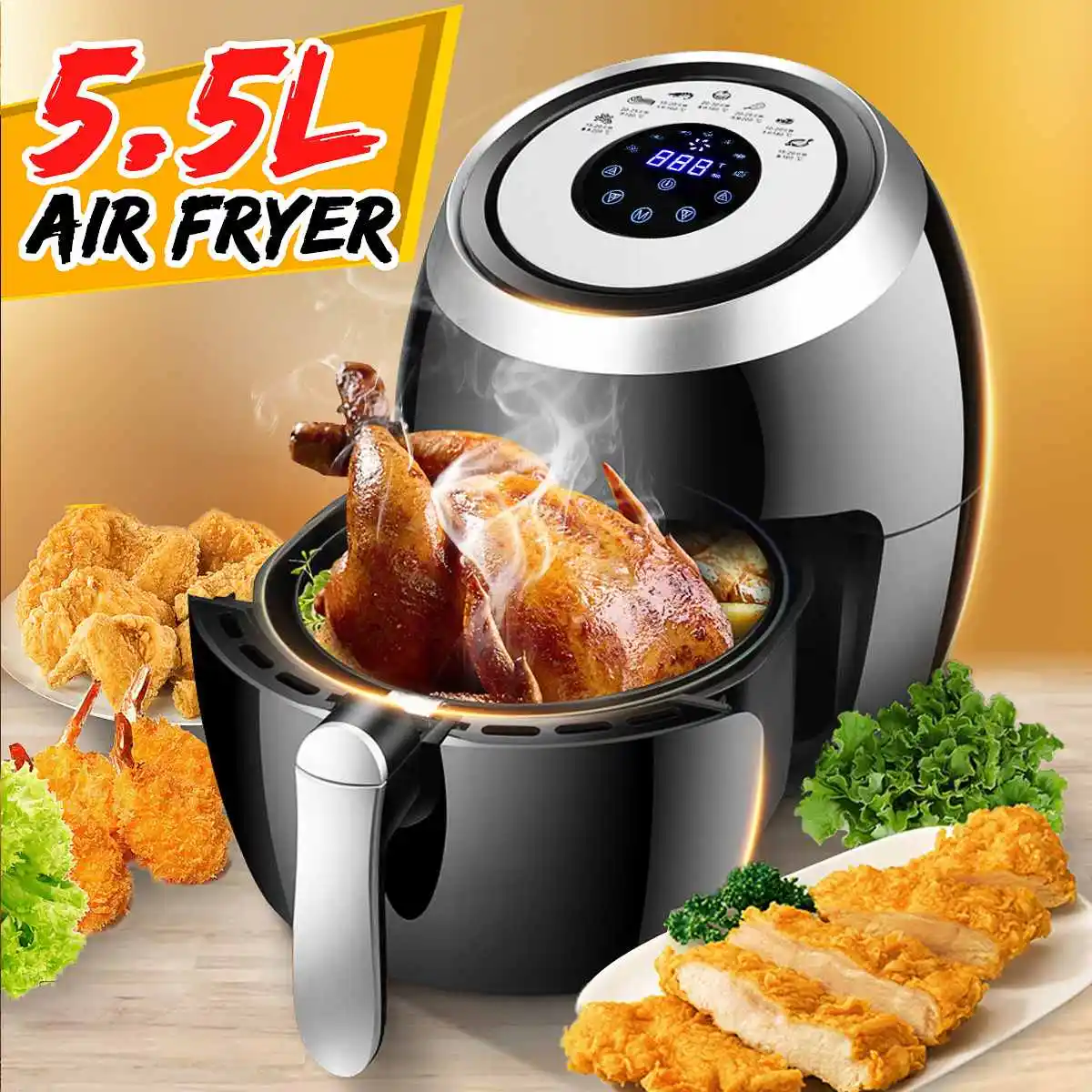  5.5L Electric Deep Air Fryer Multi-function Pan With Basket Health Chip Oil Free Oven Cooker LED To - 4000142010397