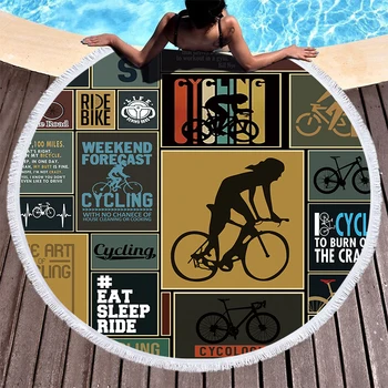 

Bicycle Beach Towels Retro Vintage Style Shawl Fringe Microfiber Round Fabric Bath Towels For Living Room Home Decor