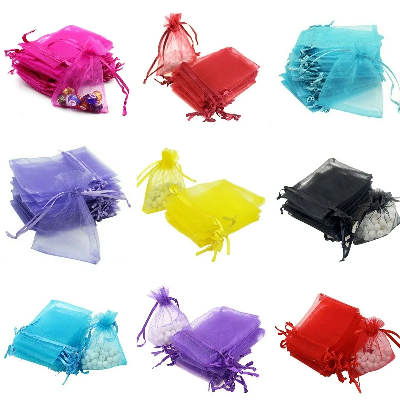 

100pcs 21 Colors Jewelry Bag 7x9 9X12 10x15 13x18cm Wedding Gift Organza Bag Jewelry Packaging Display & Jewelry Pouches White