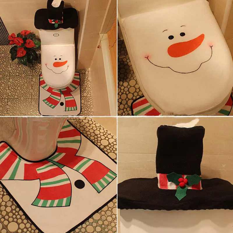 3 шт. Новые поступления faroot Happy Santa чехол для унитаза коврик для ванной комнаты Набор украшения Рождество креативный чехол для унитаза