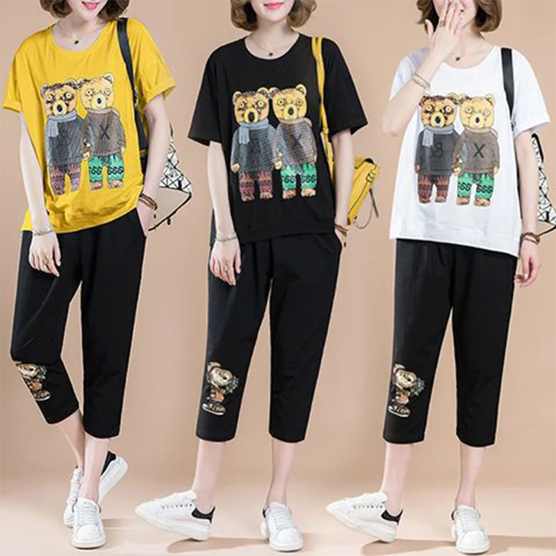 

BONJEAN Two Piece Set Tracksuit Clothes for Women Sets Women's Suit with Female Summer Bikes Shorts and T-shirt 2020 Suits