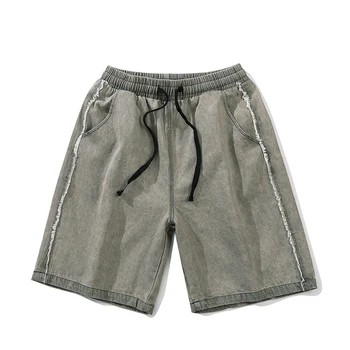 

Harajuku Washed Pocket Drawstring Casual Denim Shorts Men and Women Loose Streetwear Ripped Jean Shorts Oversize Five Point Pant