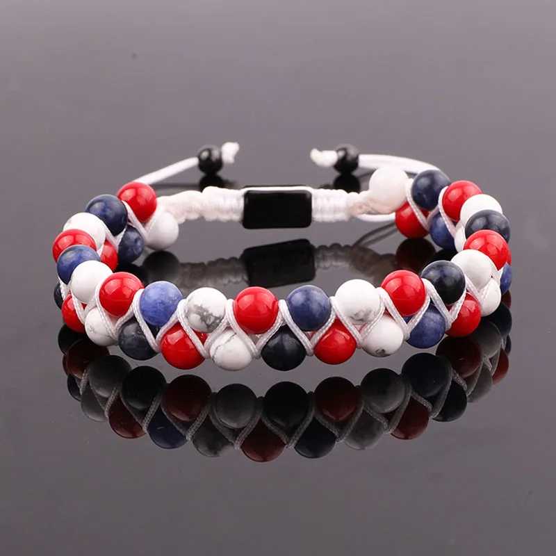 

Новый дизайн, браслет из камня, красный коралловый кальдалит, бусины Howlite, плетеный браслет макраме для мужчин и женщин, ювелирные изделия в ...