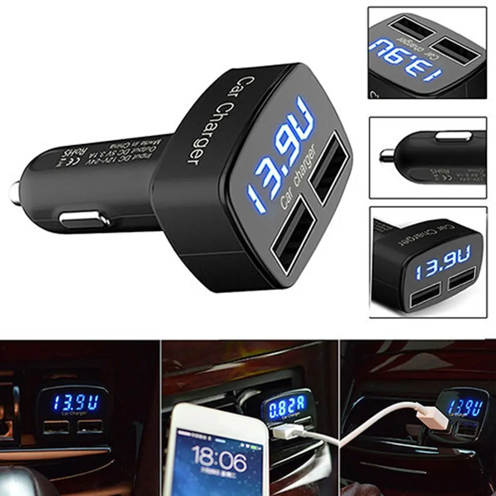 Новое автомобильное зарядное устройство 4 в 1 Dual USB DC 5 В 3.1A Универсальный адаптер с измерителем напряжения/температуры/тока цифровой светодиодный дисплей