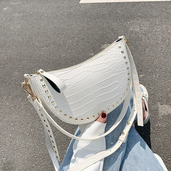 

Fashion Stone Pattern Armpit Bag Elegant Rivet Handbag Crescent Bag Messenger Bag Shoulder Bag Width25cm Height15cm Thickness6cm