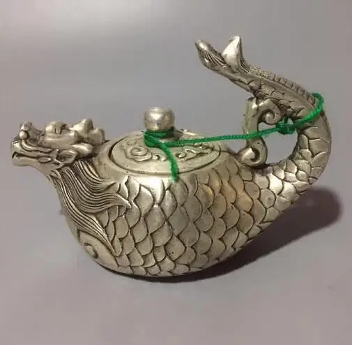 

Collection Chinese White Copper Carved Dragon Fish Bottles, Wine Bottles, Teapots, Beautiful Animal Statues Home Decorations