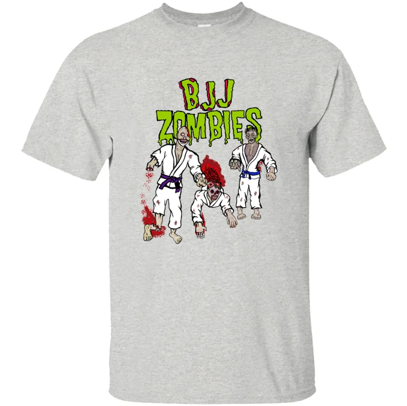 С принтом большой Bjj Zombies футболка Базовая однотонная большой размер S~ 5xl Kawaii Мужская футболка сумасшедшие хлопковые футболки - Цвет: Men-Gray