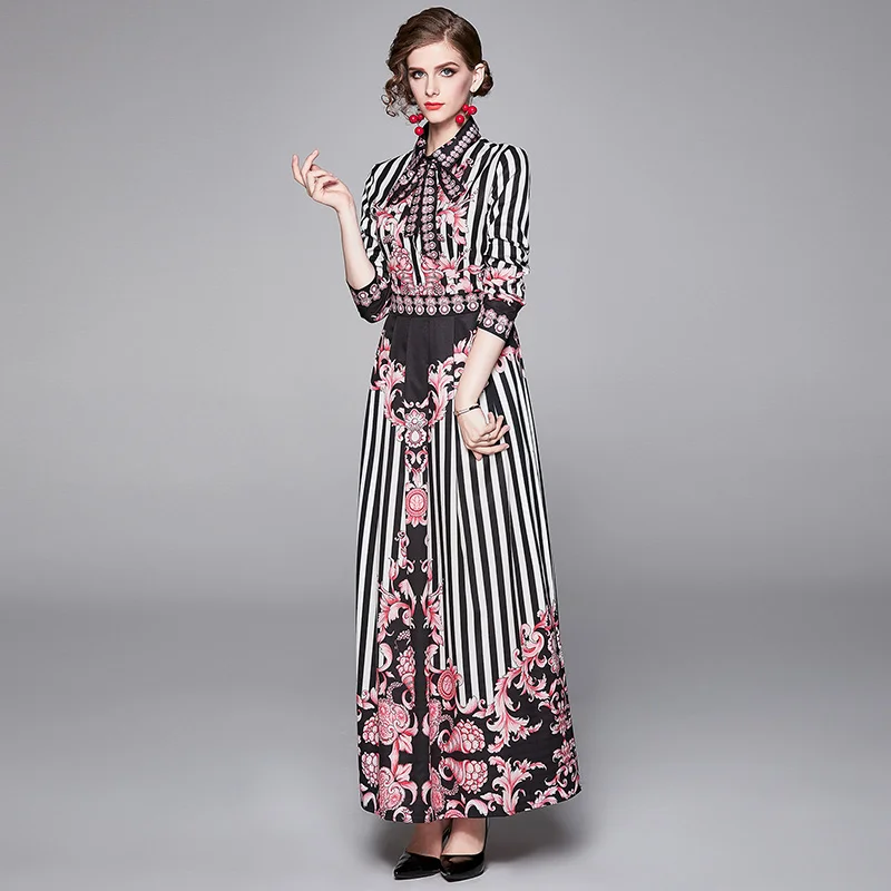 

2019 New Autumn Fashion and all-around close waisted and slim positioning Printed Dress 01
