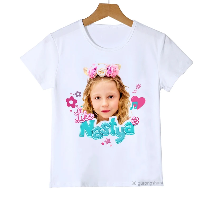 Kawaii Girls T-Shirts Cute Nastya Cartoon Print Girls Clothes Summer Kids T Shirts Fashion Baby Tshirt White Camisole Shirt Tops children's t shirt design	