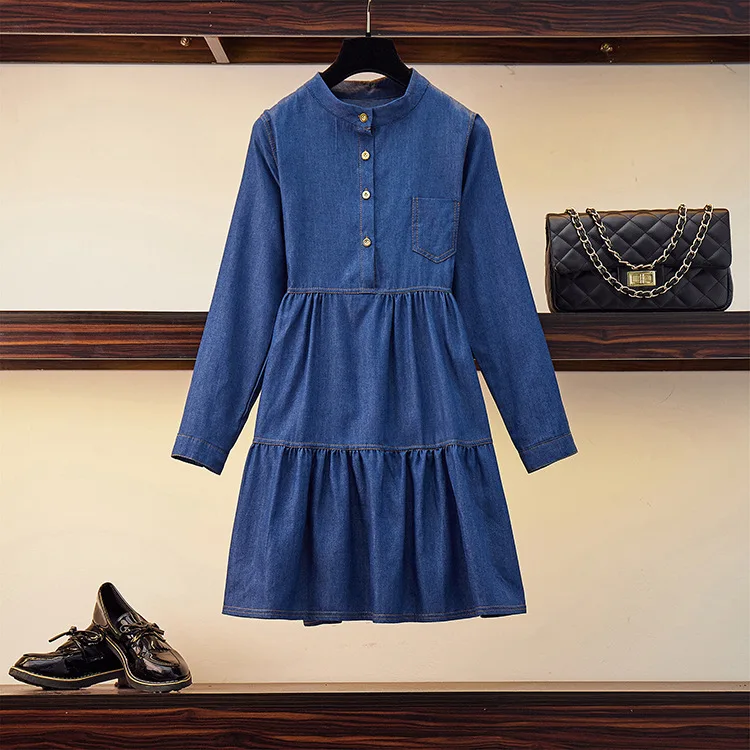 

2019 Autumn Fashion Large Size Slimming A- line GIRL'S Dress Mid-length Long Sleeve Computer Cable Lock