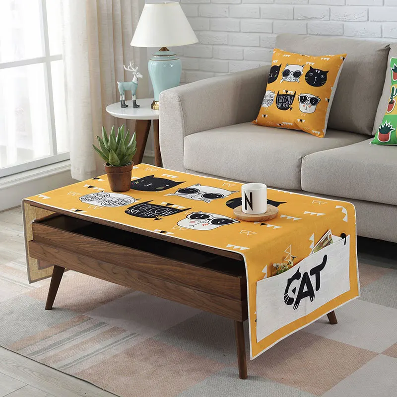 Tea table cloth cartoon printed cotton and linen cover cloth for tea table small table dust protected cover