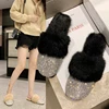 Big Size Women Slippers Ladies Round Toe Designer Shoes Luxury 2022 Rhinestone Fur Crystal Slippers Diamond Mules Flats Shoes ► Photo 3/6