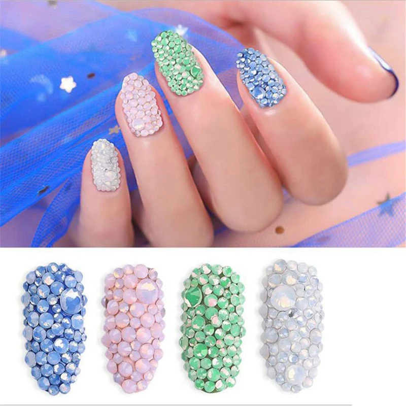 ABVP Nail Art Rhinestone Protein Diamond Glass Transparent Size Mixed Manicure Nail Art Sticker