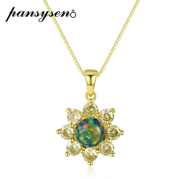 

PANSYSEN Fire Opal Pendant Necklaces for Women White Green Blue Magic Gemstone Fine Jewelry S925 Silver Necklace Drop Shipping