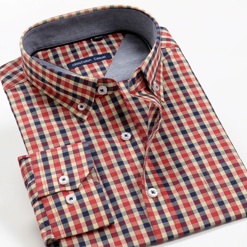 2024New Fall  Plus size long sleeve plaid shirt 8XL 9XL 10XL 11XL 12XL Men\'s 100% cotton shirt Brand clothing
