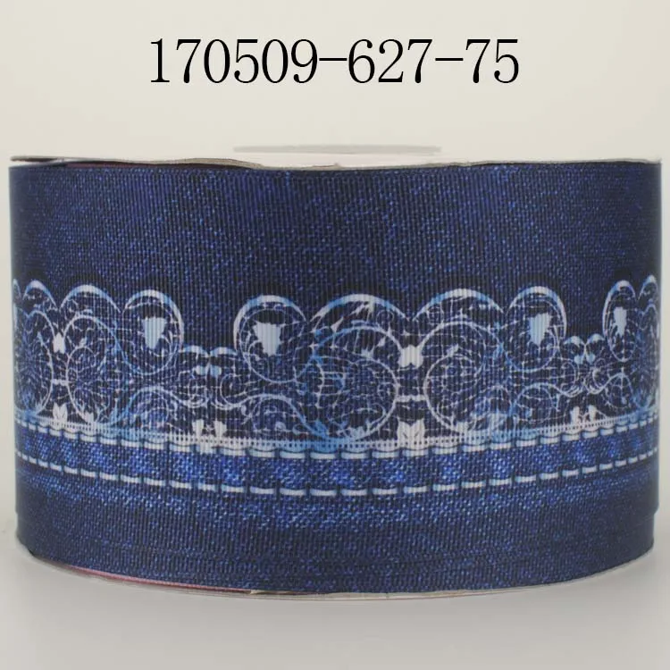 Новые продажи 50 ярдов " 75 мм джинсовая цветная лента с принтом grosgrain DIY - Цвет: 170509-627