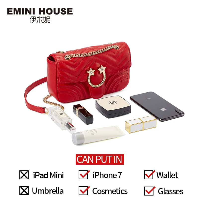 EMINI HOUSE Star, фурнитура из натуральной кожи, сумка на цепочке, сумки через плечо для женщин, сумка на плечо, роскошные сумки, женские сумки, дизайнерские