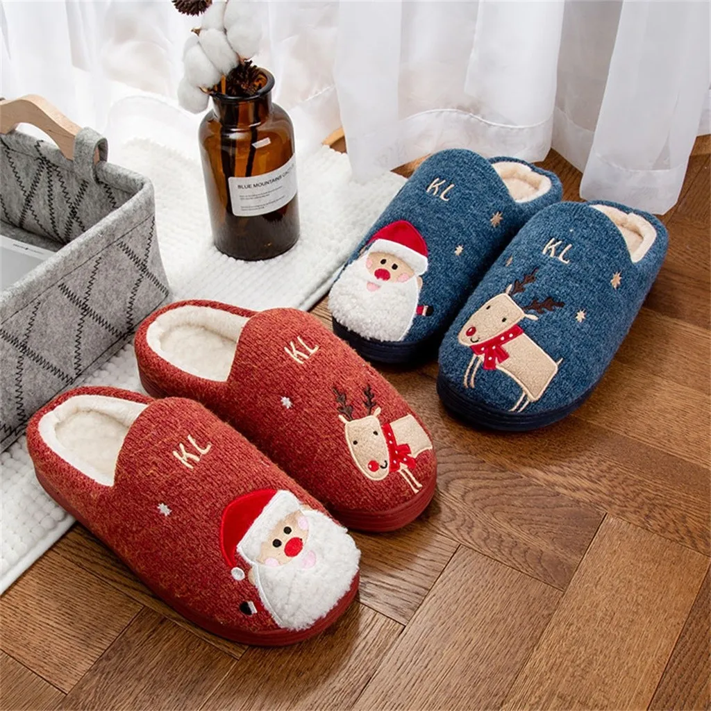Мужские вьетнамки домашние тапочки обувь для него и для нее на Рождество платформа плоская подошва домашние тапочки с вышитым узором в виде оленей Cuty Санта Обувь в форме оленя тапочки Pantufa