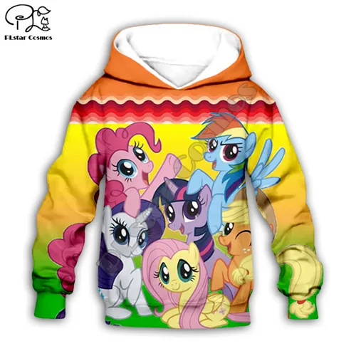 Kids hoodies Комплект детской одежды; осенние толстовки с капюшоном для маленьких девочек с 3d принтом «Маленький Пони»; толстовки с героями мультфильмов; уличная одежда радужной расцветки; детская рубашка для мальчиков - Цвет: Kids hoodies