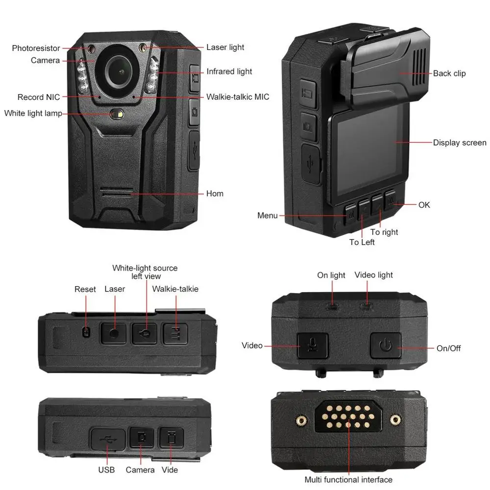 

1296P Full HD Waterproof Police Body Camera Security Gadget With 2 Inch Display Night Vision GPS Motion detection