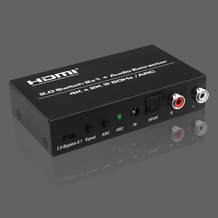 

HDMI Switcher 2 in 1 out High-definition Audio Seperater Two Cut Slip-Support 4K 60 Home Audio Decoder