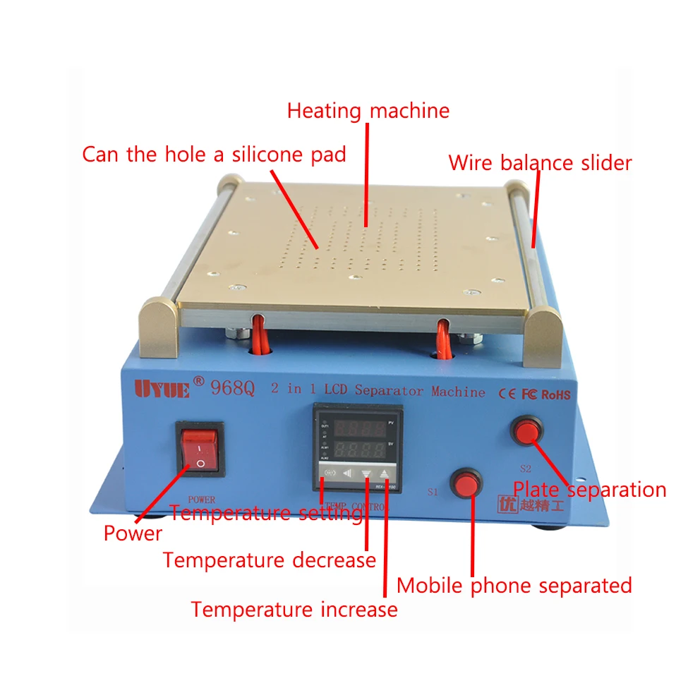 UYUE 968Q Встроенный вакуумный насос 14 дюймов ЖК-дисплей Экран ремонт Сепаратор машина для телефонов iPhone iPad Tablet Стекло сепаратор для ремонта