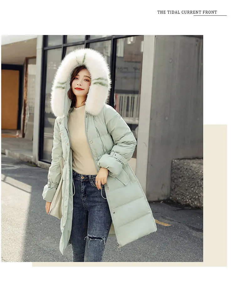 Autumn And Winter New Style WOMEN'S Dress Fashion Loose Really Raccoon Dog Large Fur Collar Mid-length over-the-Knee down J