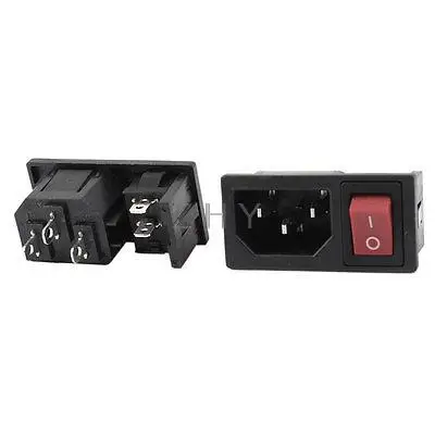 

AC 10A 250V ON/OFF Red Button Rocker Switch IEC320 C14 Inlet Power Socket 2 Pcs