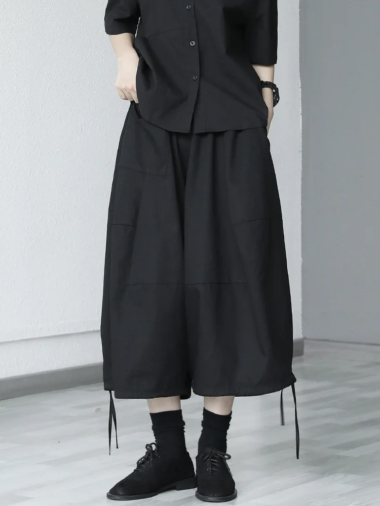 Lady Trouser Skirt Summer New Japanese Retro Simple Dark Eight Knickerbockers Leisure Loose Large Size Wide Leg Pants