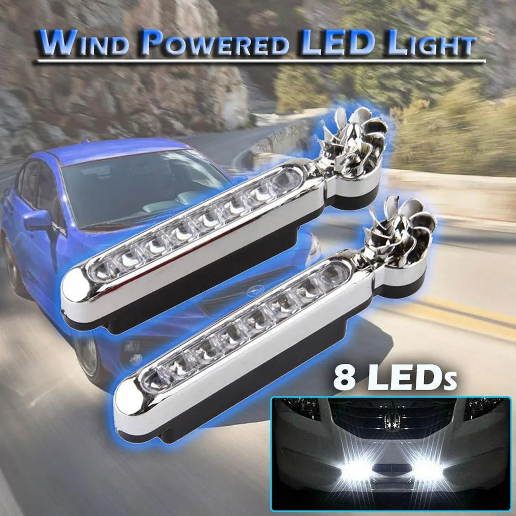 2PC Car Light Wind Powered 8 LED Car DRL Daytime Running Light Fog Warning Auto Head Lamp Headlight White Blue Multicolor 12V