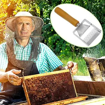 

Beekeeping Tools Bee Hive Honey Scraper Cutter Wooden Handle Needle Honeycomb Honey Fork Shovel Comb Bee Keeping Equipment d2
