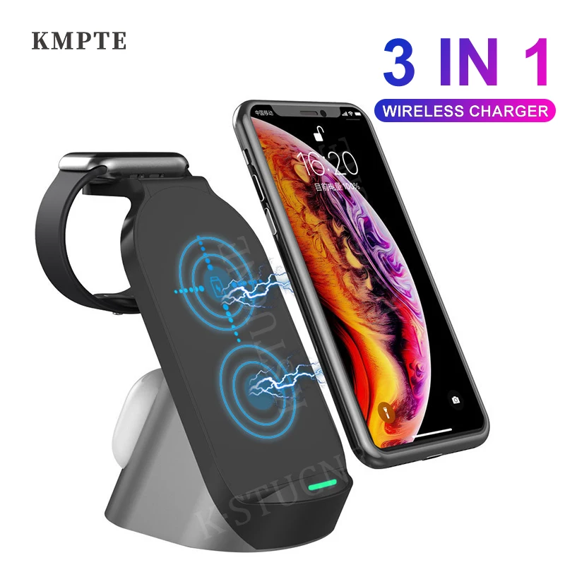 KMPTE 3 in 1 Qi Wireless Charger For iPhone 12 11 Pro X XS XR 8  Samsung S10 Apple Watch 4 3 2 Airpods 15W Fast Wireless Charger