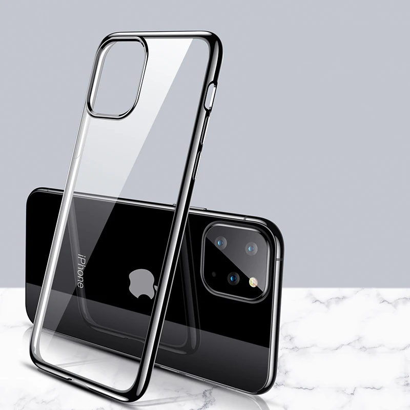 

Electroplate TPU Soft Case For iPhone 11 Pro Max 11Pro 5.8 6.1 6.5 2019 Cover 11 Case Silicone Transparent Plating edge Case