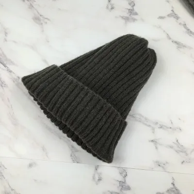 Высокие шапки унисекс, шерстяные вязаные шапки Skullies для мужчин и женщин, хип-хоп модные эластичные шапки Skullcap, повседневные теплые осенне-зимние 17 цветов - Цвет: Dark Grey