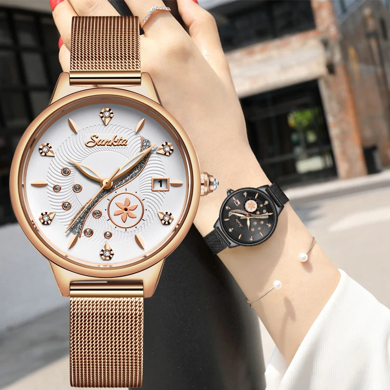 

SUNKTA Women Watches Top Luxury Brand Quartz Watch Lady Fashion Luminous Clock Waterproof Date Girl Wristwatch Gift for Wife+Box