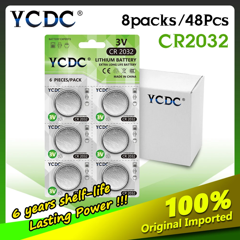YCDC CR2032 48 шт/8 карт 3В батарея для монет CR 2032 литиевая DL2032 5004LC KL2032 пультов