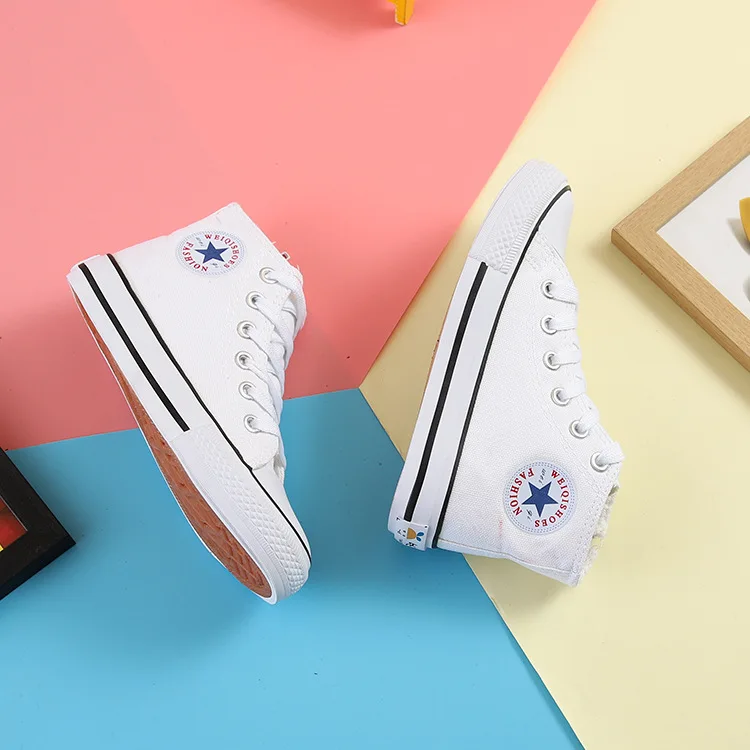 Children Casual Shoes Unisex Classic High Top Girls Canvas Shoes Student Lace Up Sneakers for Boys New Toddler Shoes
